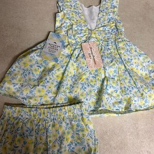 Floral Yellow and Blue Dress Set Tommy Bahama kids NWT baby girl size 0-3m